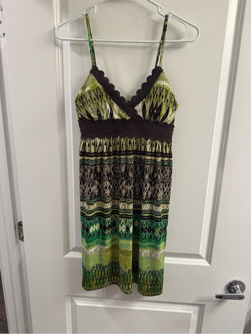 City Studio Green Patterned Spaghetti Strap Mini Dress